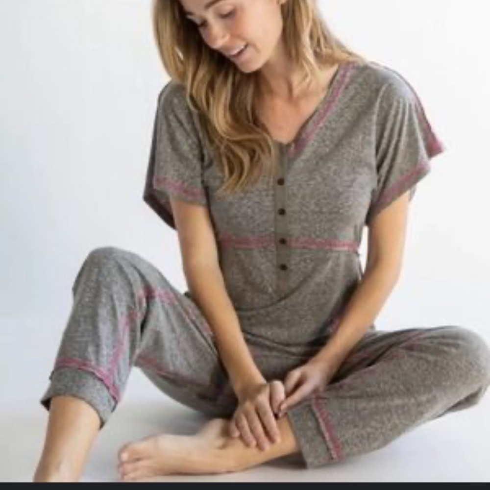 Natural Life Gray with pink stitching Jumpsuit NWOT SZ L